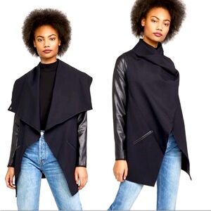 Spanx Drape Front Multi Way Jacket 1X Black Ponte Knit Faux Leather